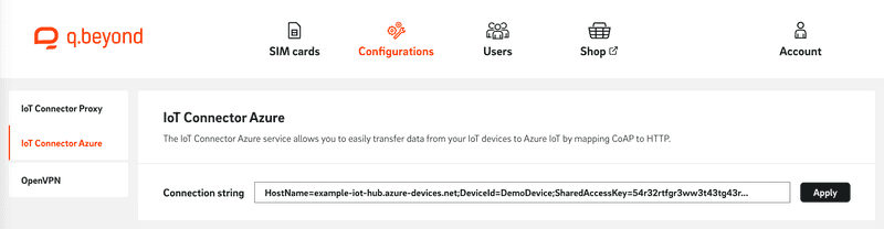 screenshot iot connector Azure IoT Hub